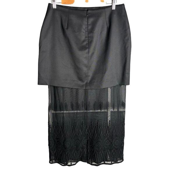 Fabiana Filippi Embroidered Tulle & Wool Twill Midi Skirt Black Size 10 NWT - Picture 9 of 10